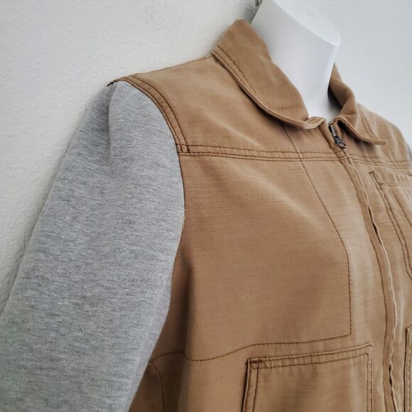 Anthropologie Hei Hei Womens Jacket Small Tan Brown Excursion Bomber Mixed Media - Picture 4 of 11